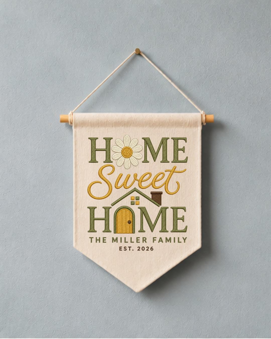 Personalized Home Sweet Home Wall Hanging, Custom Family Name Embroidered Banner, New Home Gift, Housewarming Decor, Family Keepsake