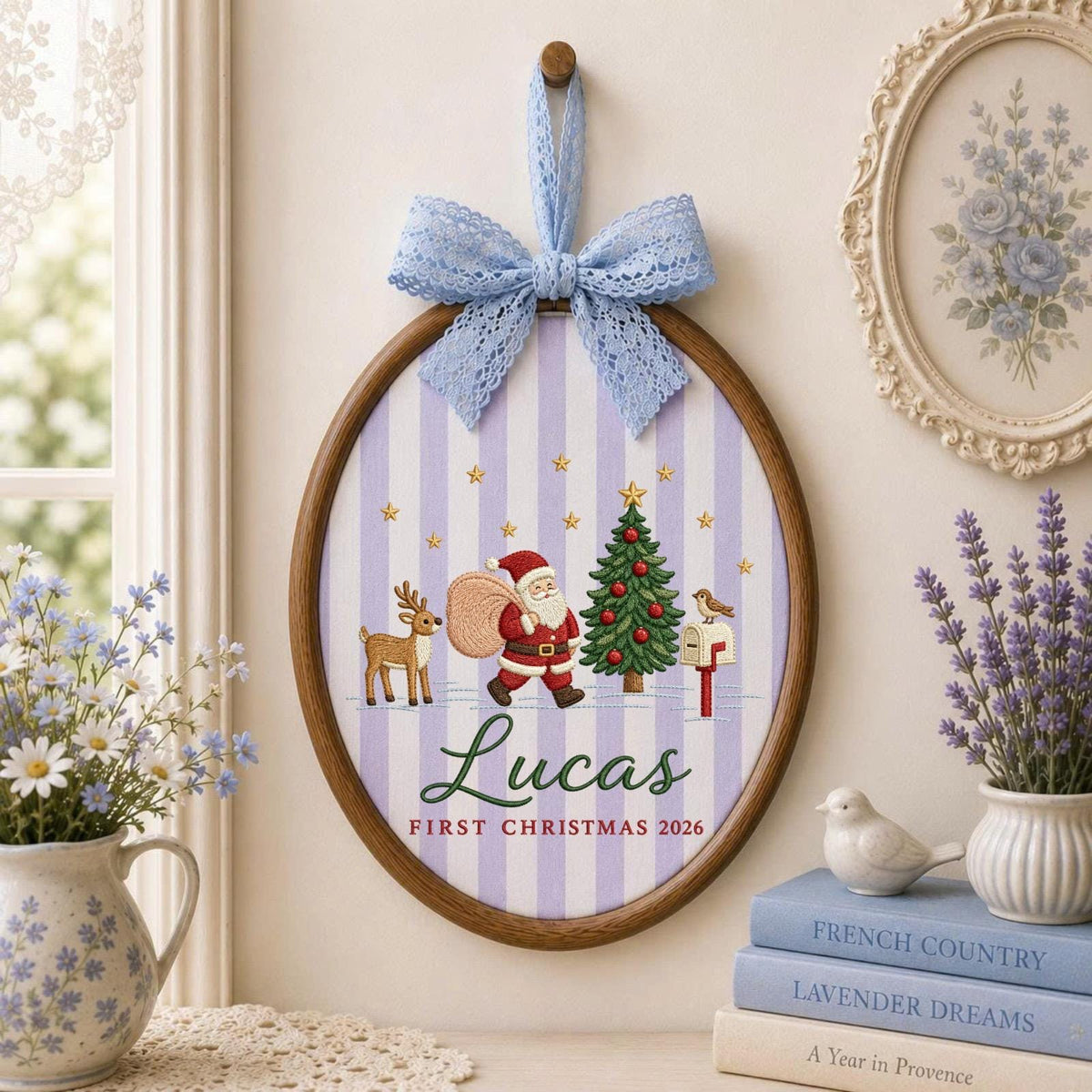 Personalized First Christmas Embroidered Ornament, Santa Christmas Ornament, Custom Baby Name Keepsake, Baby First Christmas 2026 Gift