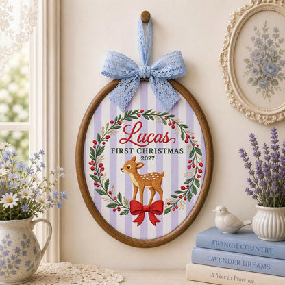 Personalized Baby First Christmas Embroidered Ornament, Custom Deer Name Christmas Ornament, Baby Keepsake, Newborn Christmas Gift