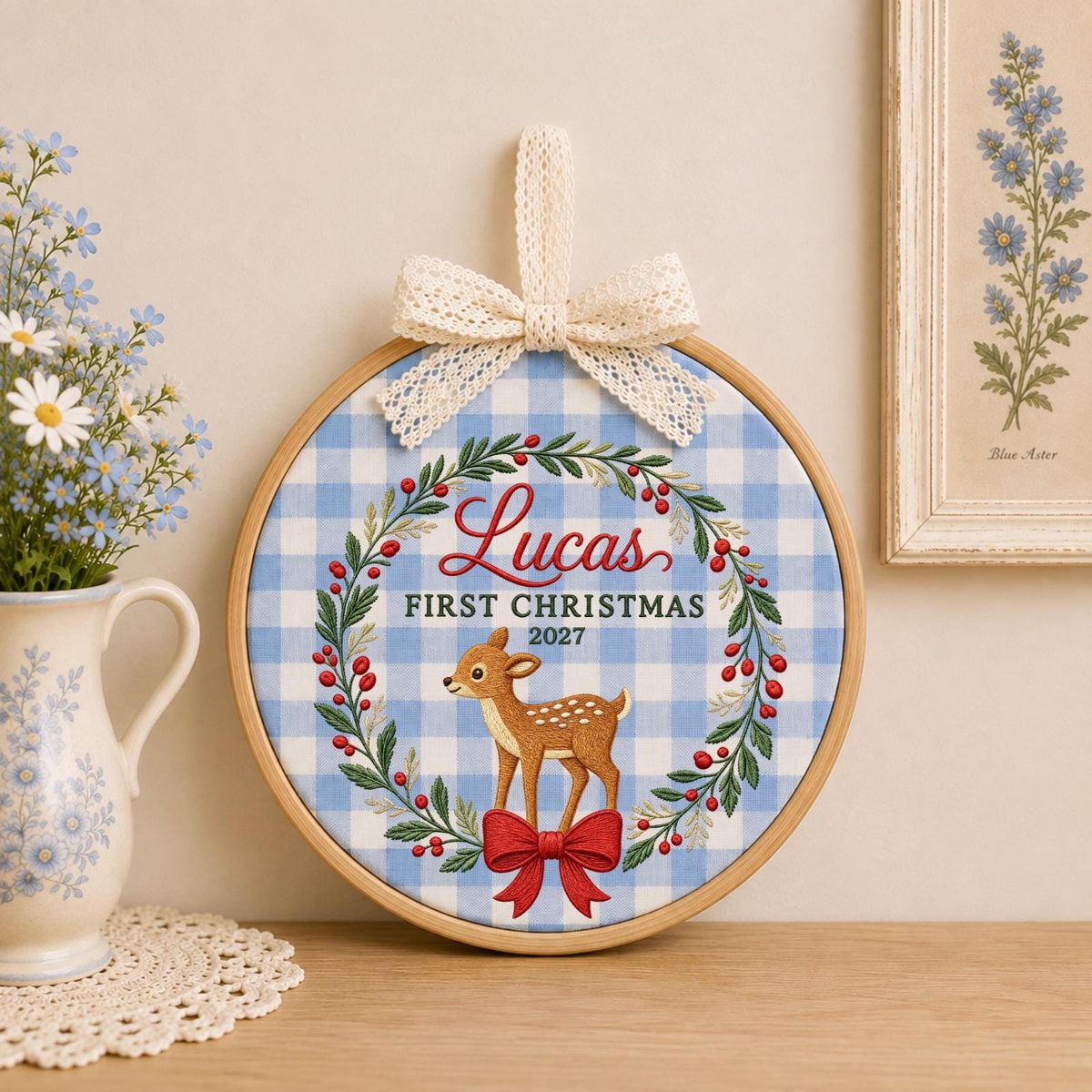 Personalized Baby First Christmas Embroidered Ornament, Custom Deer Name Christmas Ornament, Baby Keepsake, Newborn Christmas Gift
