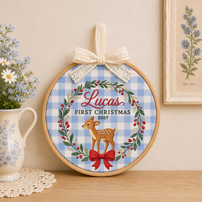 Personalized Baby First Christmas Embroidered Ornament, Custom Deer Name Christmas Ornament, Baby Keepsake, Newborn Christmas Gift