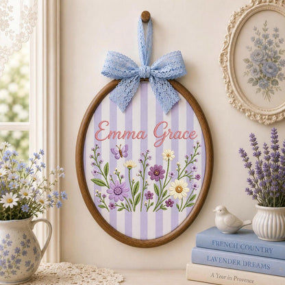 Personalized Wildflower Embroidered Ornament, Custom Baby Name Floral Hoop, Butterfly Nursery Decor, Baby Girl Name Sign, Baby Shower Gift