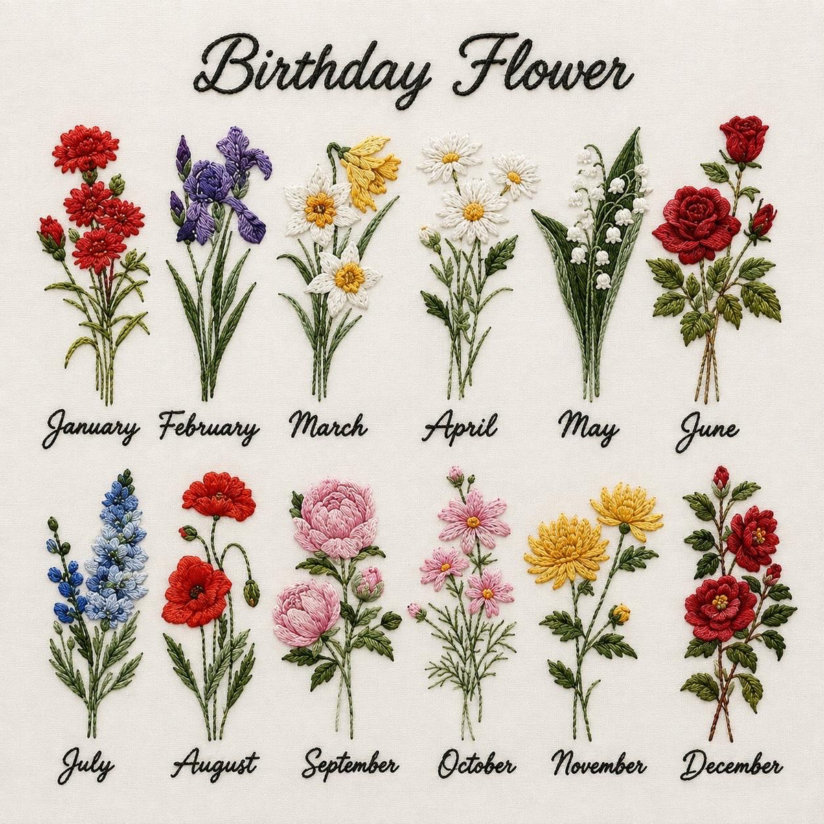 Personalized Birth Flower Embroidered Ornament, Custom Name Floral Hoop, Birth Month Flower Gift, Botanical Nursery Decor, Baby Keepsake