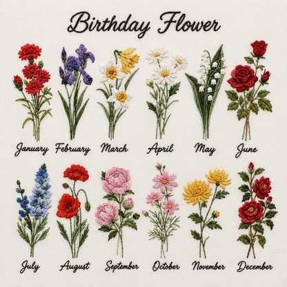 Personalized Birth Flower Embroidered Ornament, Custom Name Floral Hoop, Birth Month Flower Gift, Botanical Nursery Decor, Baby Keepsake