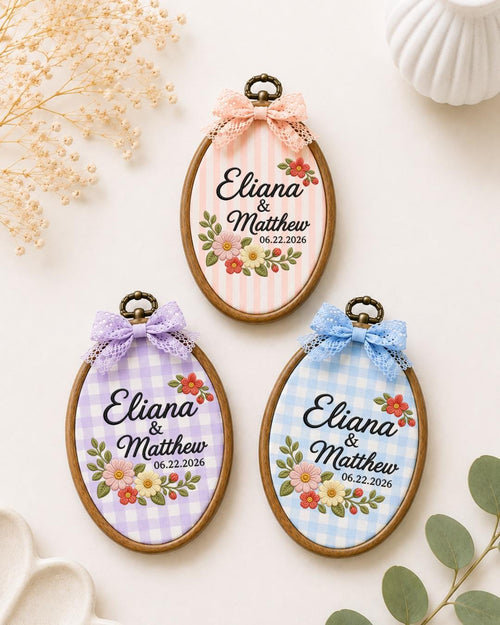 Personalized Couple Names Embroidered Ornament, Custom Wedding Date Floral Hoop, Anniversary Gift, Wedding Keepsake, Bridal Shower Gift