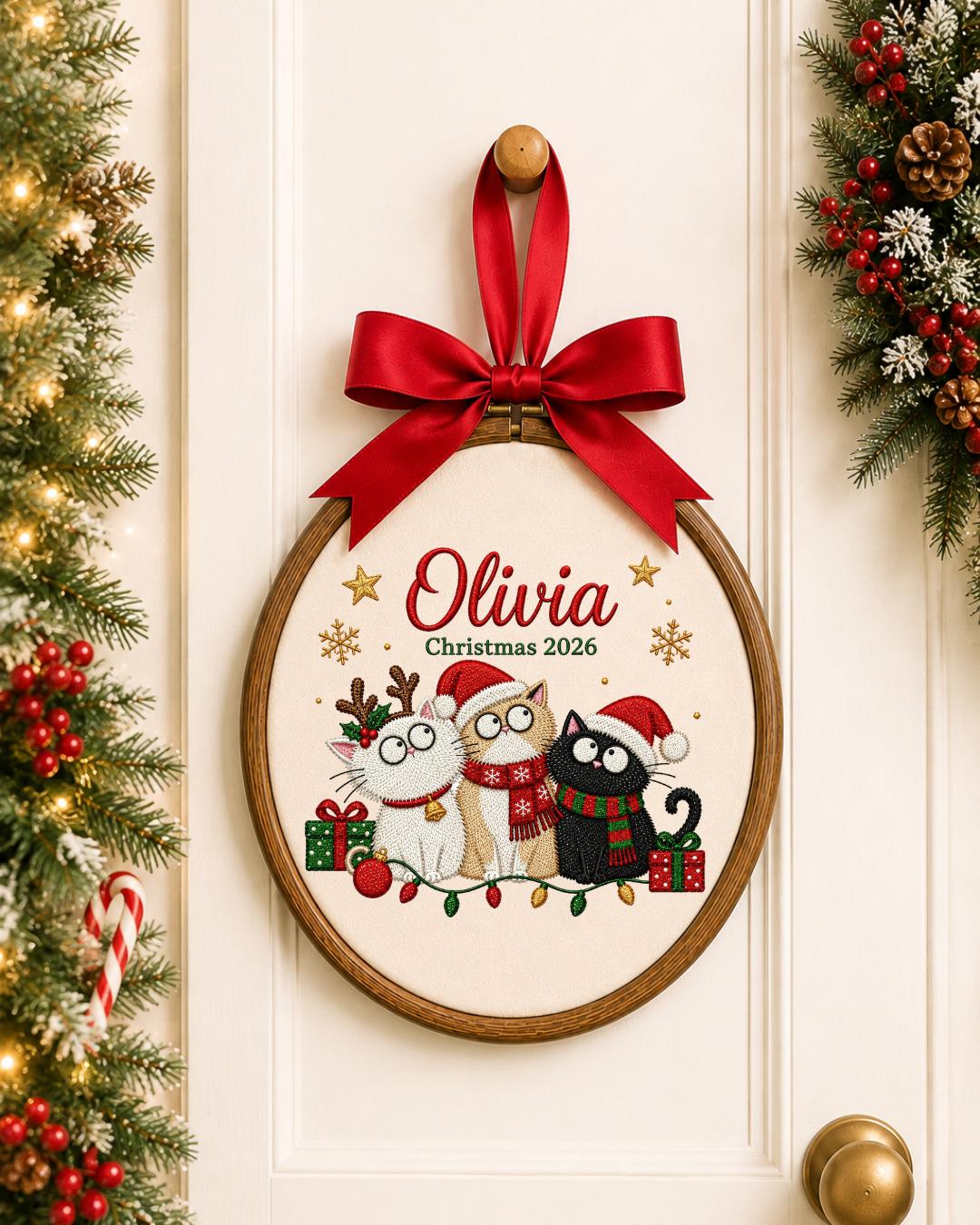Personalized Christmas Cat Embroidered Ornament, Custom Cat Name Hoop, Cat Lover Christmas Gift, Holiday Pet Keepsake, Christmas 2026