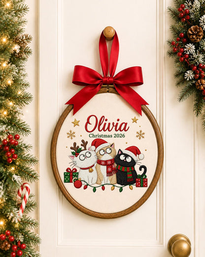 Personalized Christmas Cat Embroidered Ornament, Custom Cat Name Hoop, Cat Lover Christmas Gift, Holiday Pet Keepsake, Christmas 2026