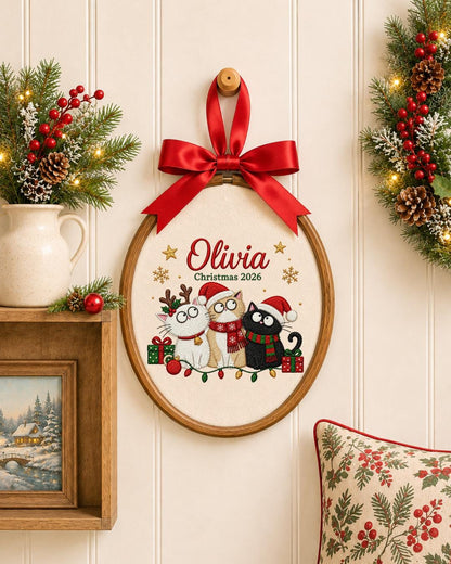 Personalized Christmas Cat Embroidered Ornament, Custom Cat Name Hoop, Cat Lover Christmas Gift, Holiday Pet Keepsake, Christmas 2026