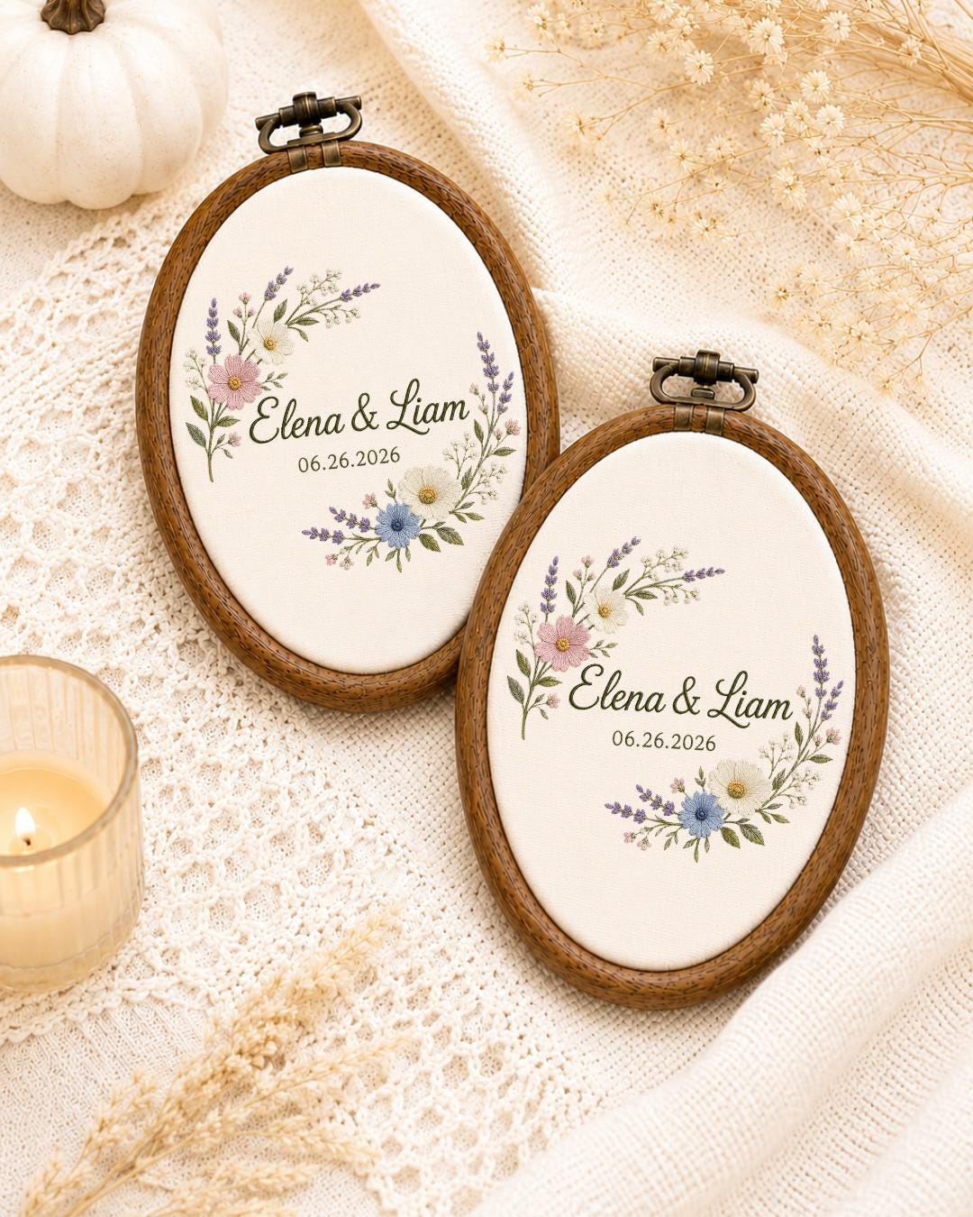 Personalized Wedding Embroidered Ornament, Custom Couple Names Floral Hoop, Wedding Date Keepsake, Anniversary Gift, Bridal Shower Gift