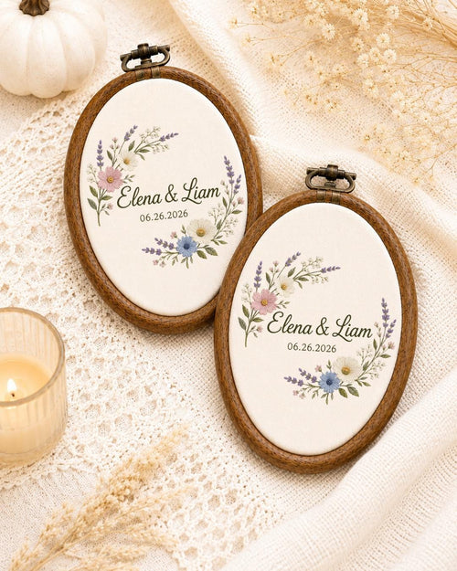 Personalized Wedding Embroidered Ornament, Custom Couple Names Floral Hoop, Wedding Date Keepsake, Anniversary Gift, Bridal Shower Gift