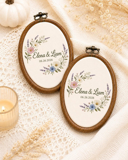 Personalized Wedding Embroidered Ornament, Custom Couple Names Floral Hoop, Wedding Date Keepsake, Anniversary Gift, Bridal Shower Gift