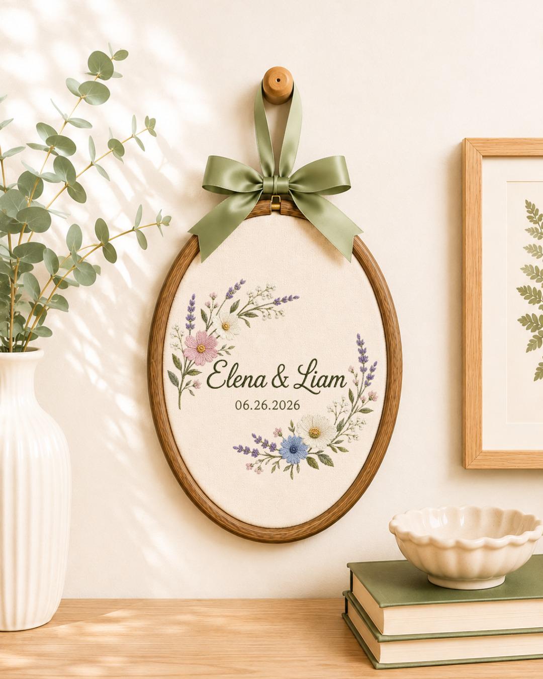 Personalized Wedding Embroidered Ornament, Custom Couple Names Floral Hoop, Wedding Date Keepsake, Anniversary Gift, Bridal Shower Gift