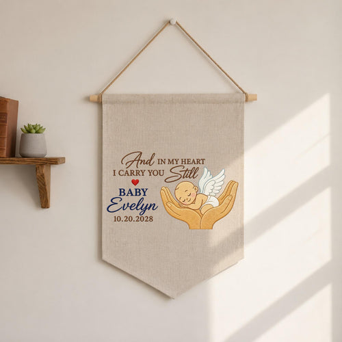 Personalized Baby Memorial Banner, Embroidered Angel Baby Keepsake, Pregnancy Loss Memorial Gift, Infant Loss Remembrance Wall Hanging