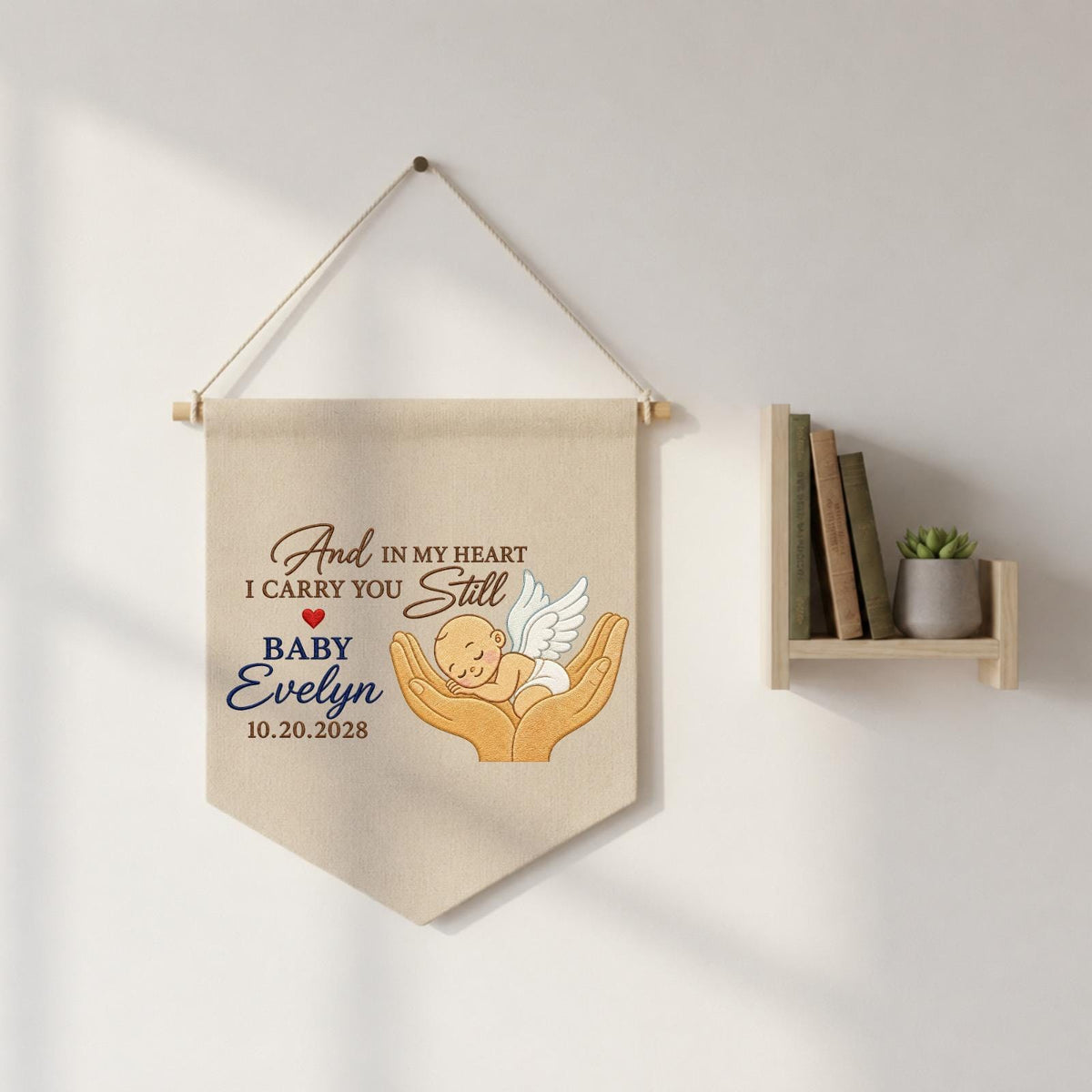 Personalized Baby Memorial Banner, Embroidered Angel Baby Keepsake, Pregnancy Loss Memorial Gift, Infant Loss Remembrance Wall Hanging