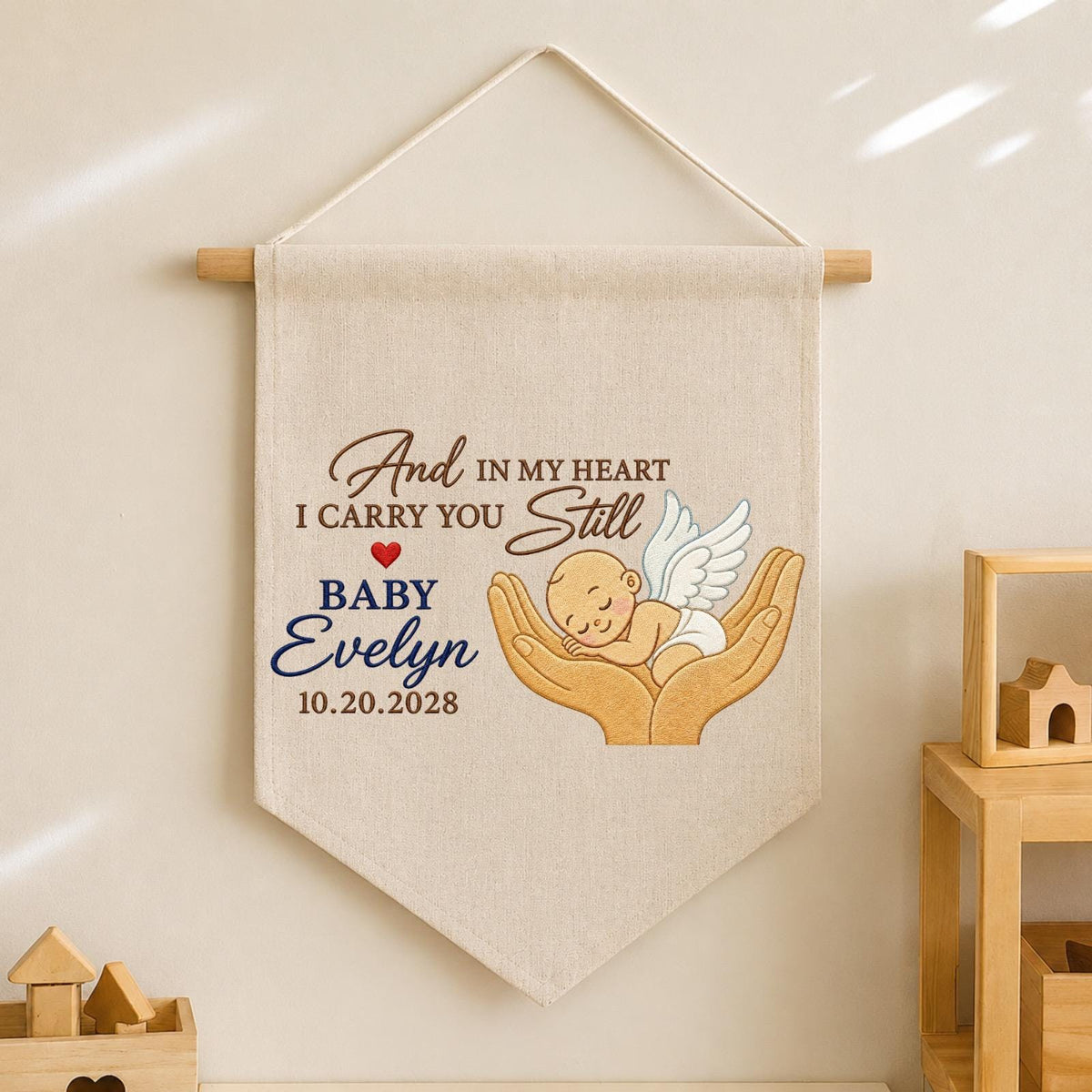 Personalized Baby Memorial Banner, Embroidered Angel Baby Keepsake, Pregnancy Loss Memorial Gift, Infant Loss Remembrance Wall Hanging