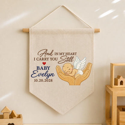 Personalized Baby Memorial Banner, Embroidered Angel Baby Keepsake, Pregnancy Loss Memorial Gift, Infant Loss Remembrance Wall Hanging