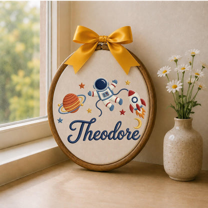 Personalized Space Astronaut Embroidered Ornament, Custom Baby Name Rocket Nursery Decor, Outer Space Boy Gift, Baby Shower Keepsake