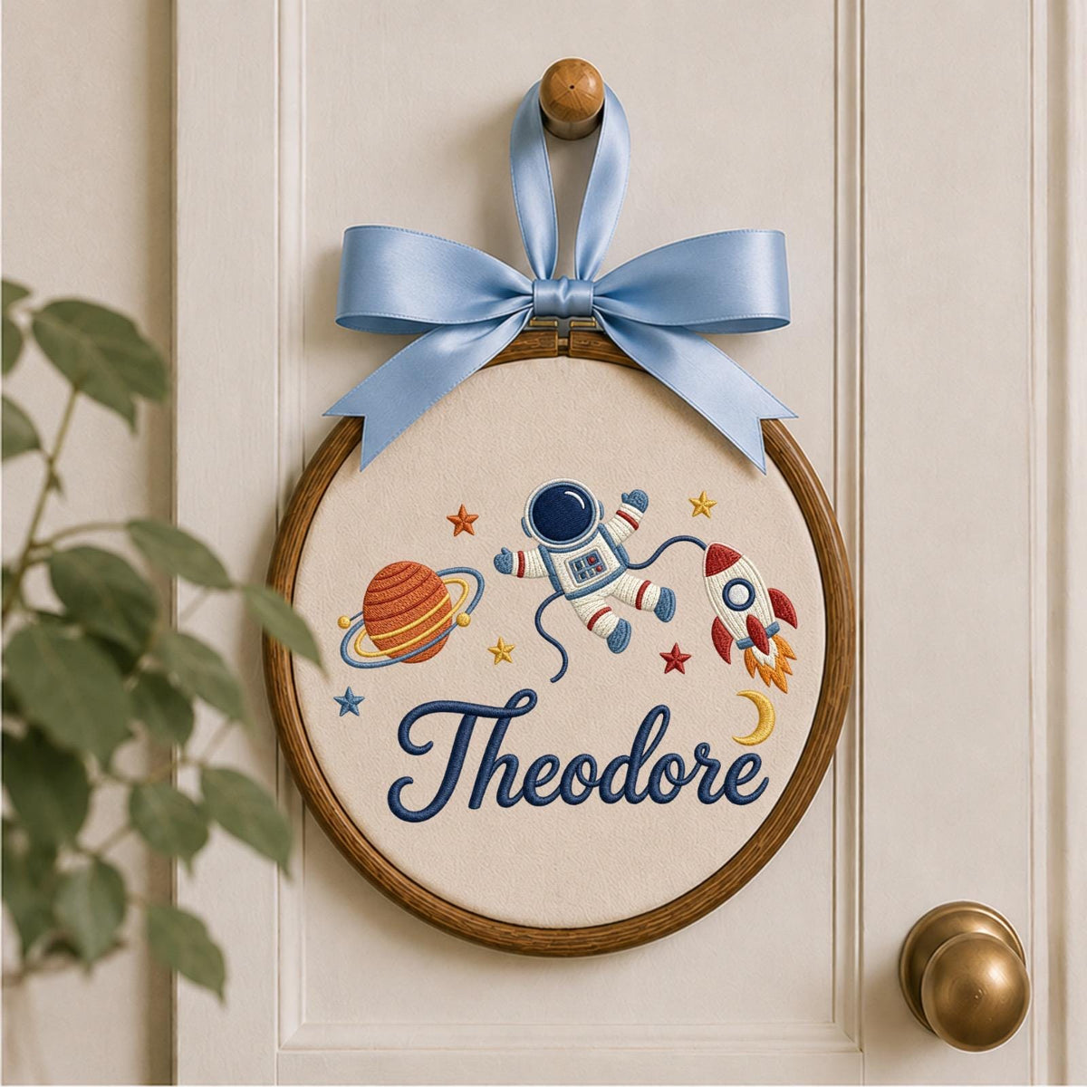 Personalized Space Astronaut Embroidered Ornament, Custom Baby Name Rocket Nursery Decor, Outer Space Boy Gift, Baby Shower Keepsake
