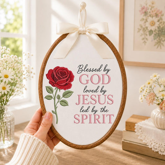 Personalized Christian Embroidered Ornament, Blessed by God Rose Ornament, Jesus Faith Keepsake, Religious Gift, Christian Home Decor
