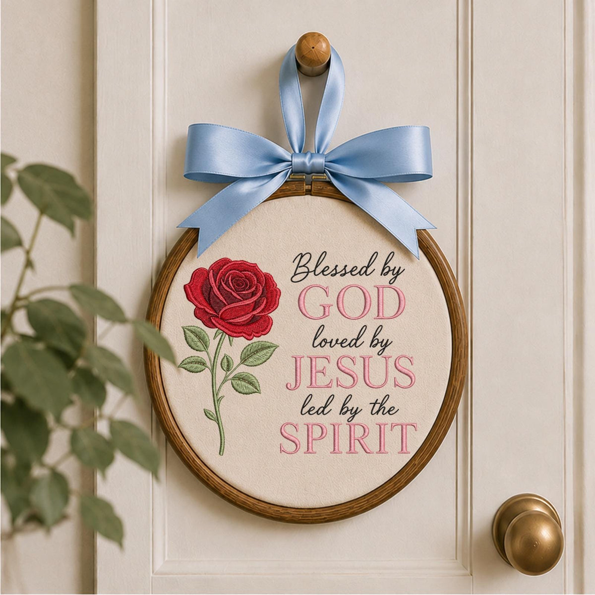 Personalized Christian Embroidered Ornament, Blessed by God Rose Ornament, Jesus Faith Keepsake, Religious Gift, Christian Home Decor