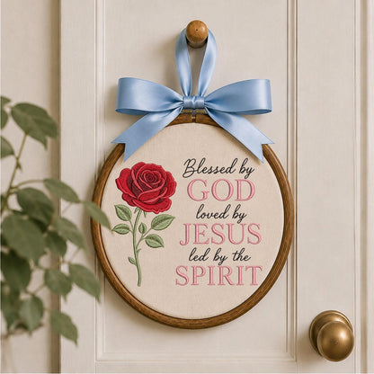 Personalized Christian Embroidered Ornament, Blessed by God Rose Ornament, Jesus Faith Keepsake, Religious Gift, Christian Home Decor