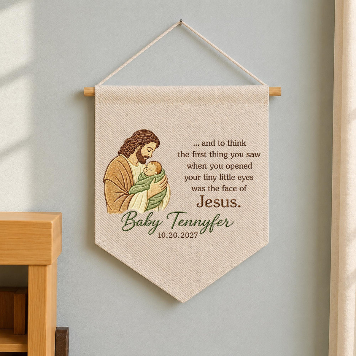Personalized Christian Baby Memorial Banner, Embroidered Jesus Baby Keepsake, Infant Loss Remembrance Gift, Custom Angel Baby Wall Hanging