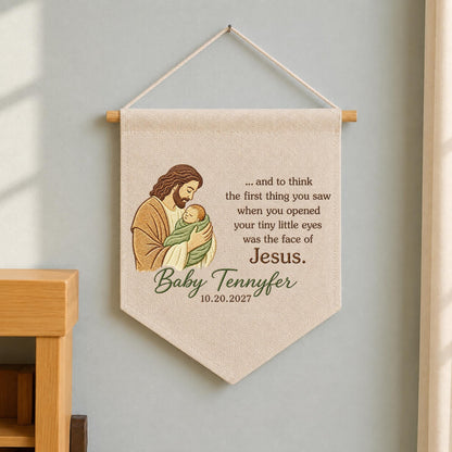 Personalized Christian Baby Memorial Banner, Embroidered Jesus Baby Keepsake, Infant Loss Remembrance Gift, Custom Angel Baby Wall Hanging