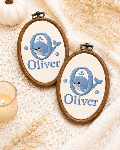 Personalized Whale Baby Embroidered Ornament, Custom Baby Name Hoop, Ocean Nursery Decor, Baby Boy Gift, Newborn Keepsake