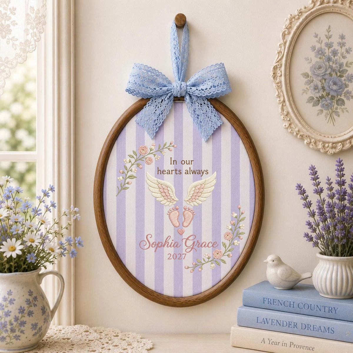 Personalized Baby Memorial Embroidered Ornament, Angel Wings Memorial Hoop, Infant Loss Keepsake, In Loving Memory Baby Gift