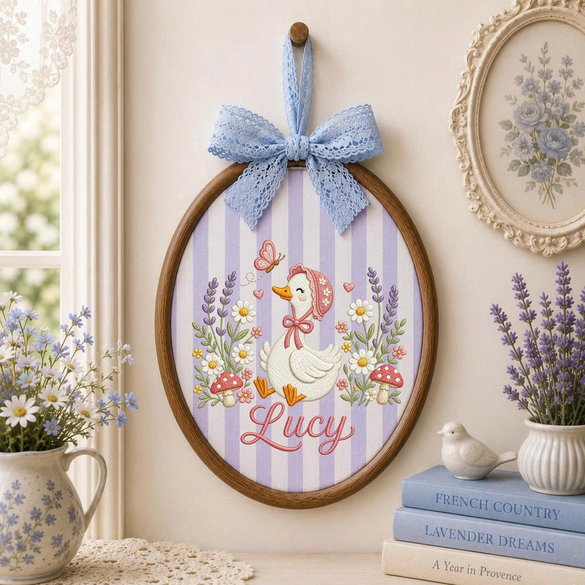 Personalized Goose Embroidered Ornament, Custom Baby Girl Name Hoop, Floral Goose Nursery Decor, Personalized Newborn Keepsake, Baby Shower
