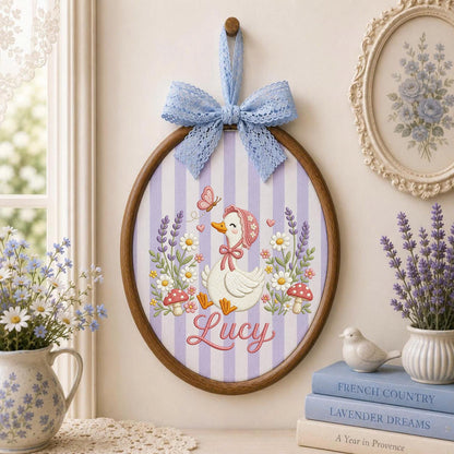 Personalized Goose Embroidered Ornament, Custom Baby Girl Name Hoop, Floral Goose Nursery Decor, Personalized Newborn Keepsake, Baby Shower