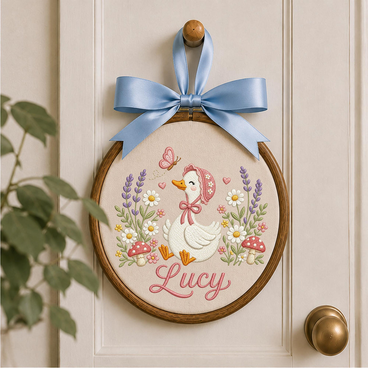Personalized Goose Embroidered Ornament, Custom Baby Girl Name Hoop, Floral Goose Nursery Decor, Personalized Newborn Keepsake, Baby Shower