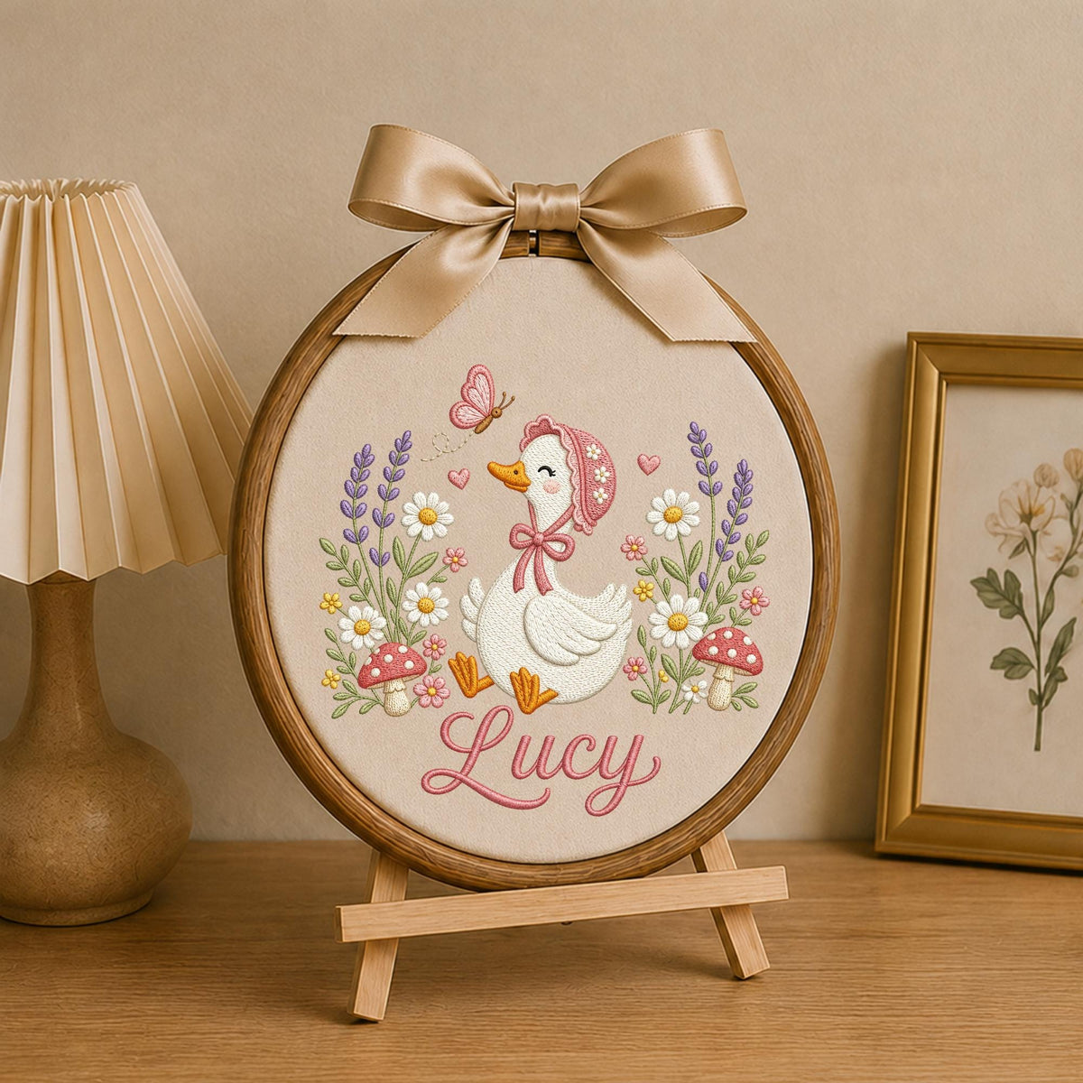 Personalized Goose Embroidered Ornament, Custom Baby Girl Name Hoop, Floral Goose Nursery Decor, Personalized Newborn Keepsake, Baby Shower
