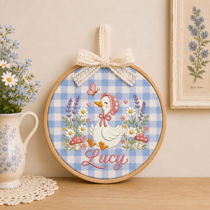 Personalized Goose Embroidered Ornament, Custom Baby Girl Name Hoop, Floral Goose Nursery Decor, Personalized Newborn Keepsake, Baby Shower