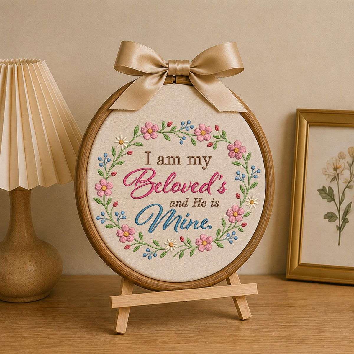 Personalized Christian Wedding Embroidered Ornament, Beloved Bible Verse Floral Keepsake, Religious Couple Gift, Anniversary Ornament