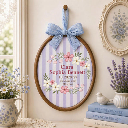 Personalized Baby Birth Embroidered Ornament, Custom Baby Name Birth Stats Keepsake, Floral Newborn Announcement, Baby Girl Nursery Gift