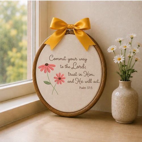 Personalized Bible Verse Embroidered Ornament, Psalm 37:5 Christian Faith Decor, Floral Scripture Keepsake, Religious Gift for Her