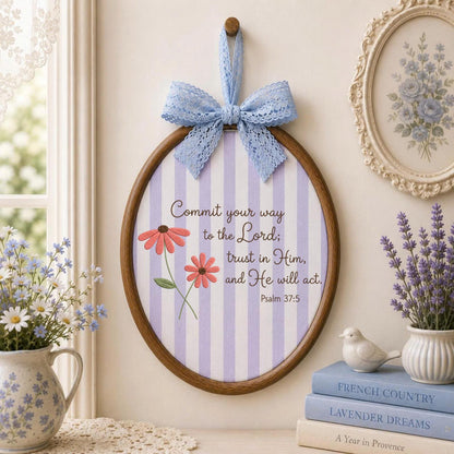 Personalized Bible Verse Embroidered Ornament, Psalm 37:5 Christian Faith Decor, Floral Scripture Keepsake, Religious Gift for Her