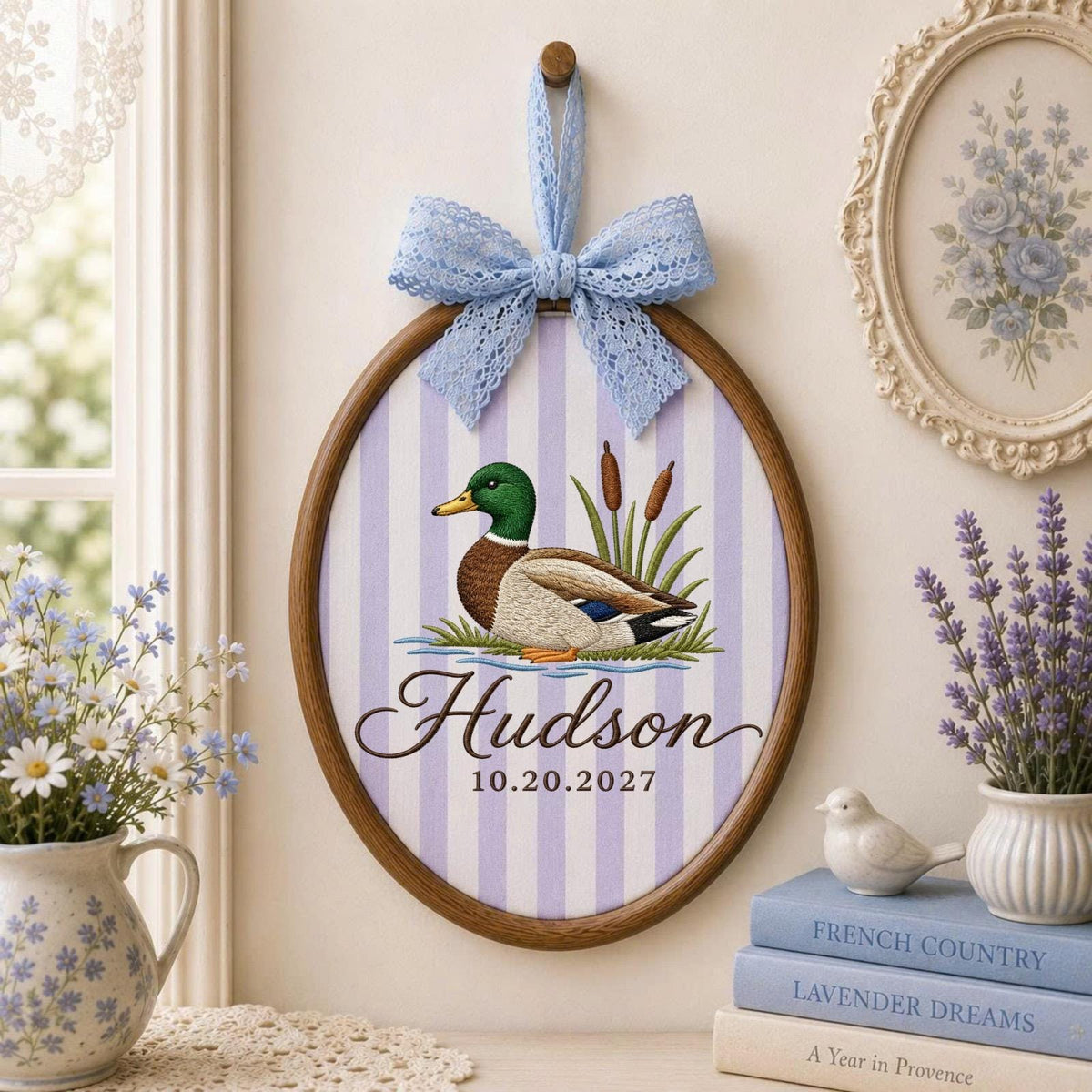 Personalized Mallard Duck Embroidered Ornament, Custom Name Hunting Keepsake, Duck Nursery Decor, Outdoorsman Gift, Baby Boy Ornament