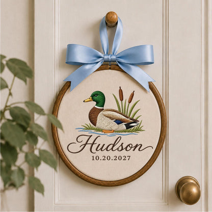 Personalized Mallard Duck Embroidered Ornament, Custom Name Hunting Keepsake, Duck Nursery Decor, Outdoorsman Gift, Baby Boy Ornament
