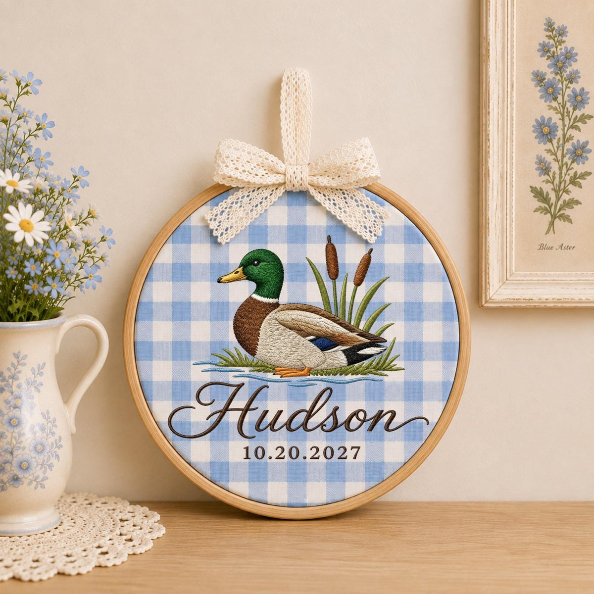 Personalized Mallard Duck Embroidered Ornament, Custom Name Hunting Keepsake, Duck Nursery Decor, Outdoorsman Gift, Baby Boy Ornament
