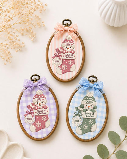 Personalized Baby First Christmas Embroidered Ornament, Custom Snowman Stocking Name Hoop, Baby Boy Girl Christmas Gift, Newborn Keepsake