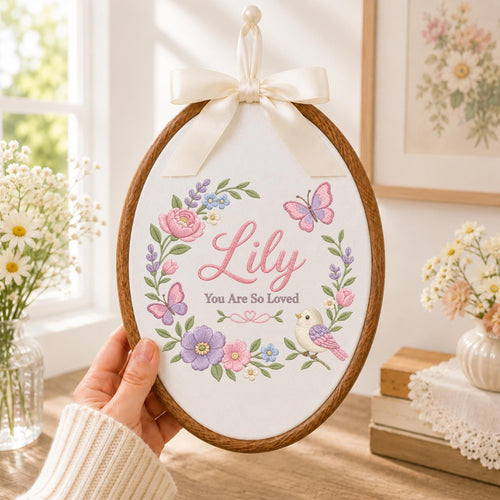 Personalized Butterfly Floral Embroidered Ornament, Custom Baby Girl Name Keepsake, Flower Nursery Decor, Newborn Gift, Baby Shower Gift