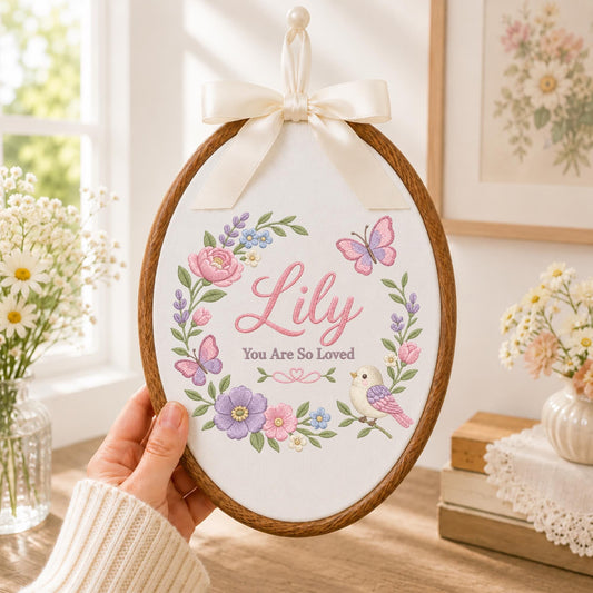 Personalized Butterfly Floral Embroidered Ornament, Custom Baby Girl Name Keepsake, Flower Nursery Decor, Newborn Gift, Baby Shower Gift