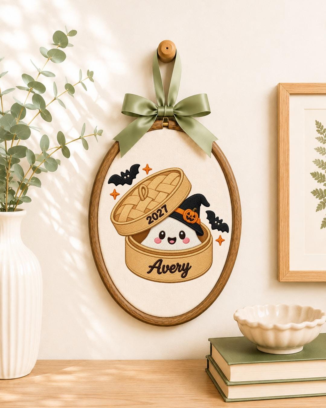 Personalized Halloween Ghost Embroidered Ornament, Custom Name Spooky Hoop, Cute Witch Ghost Decor, First Halloween Gift, Halloween Keepsake