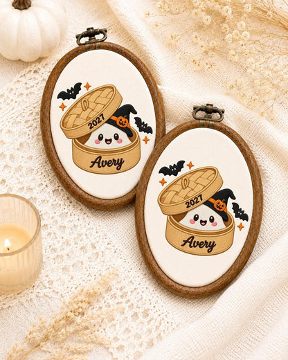Personalized Halloween Ghost Embroidered Ornament, Custom Name Spooky Hoop, Cute Witch Ghost Decor, First Halloween Gift, Halloween Keepsake