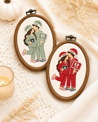 Personalized Pregnancy Announcement Embroidered Ornament, Custom Couple Christmas Hoop, Expecting Baby 2027 Gift, New Parents Keepsake
