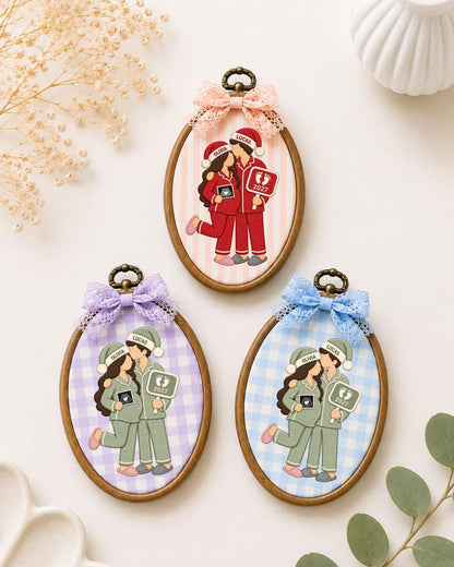 Personalized Pregnancy Announcement Embroidered Ornament, Custom Couple Christmas Hoop, Expecting Baby 2027 Gift, New Parents Keepsake