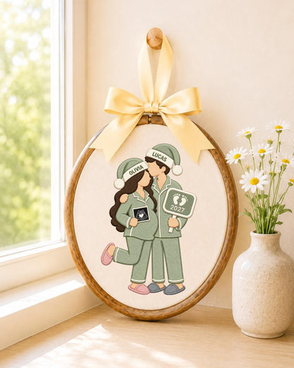 Personalized Pregnancy Announcement Embroidered Ornament, Custom Couple Christmas Hoop, Expecting Baby 2027 Gift, New Parents Keepsake