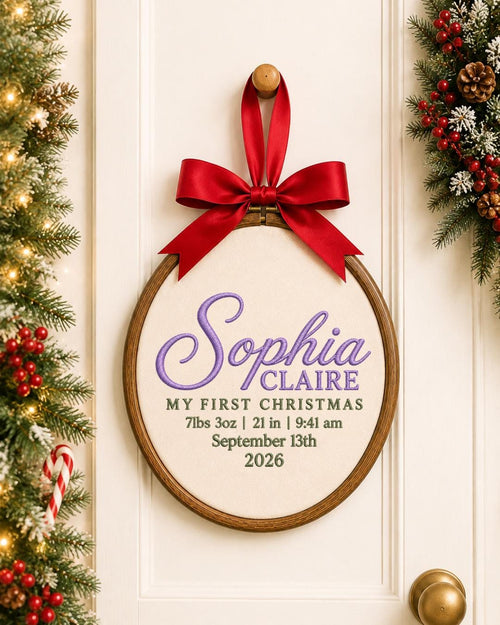 Personalized Baby First Christmas Embroidered Ornament, Custom Birth Stats Name Hoop, Newborn Christmas Keepsake, Baby Girl Gift